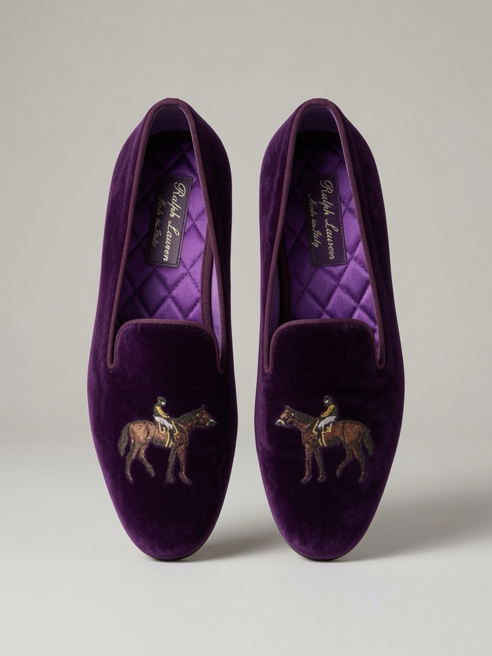 Ralph Lauren Purple Velvet Embroidered Horse Loafers